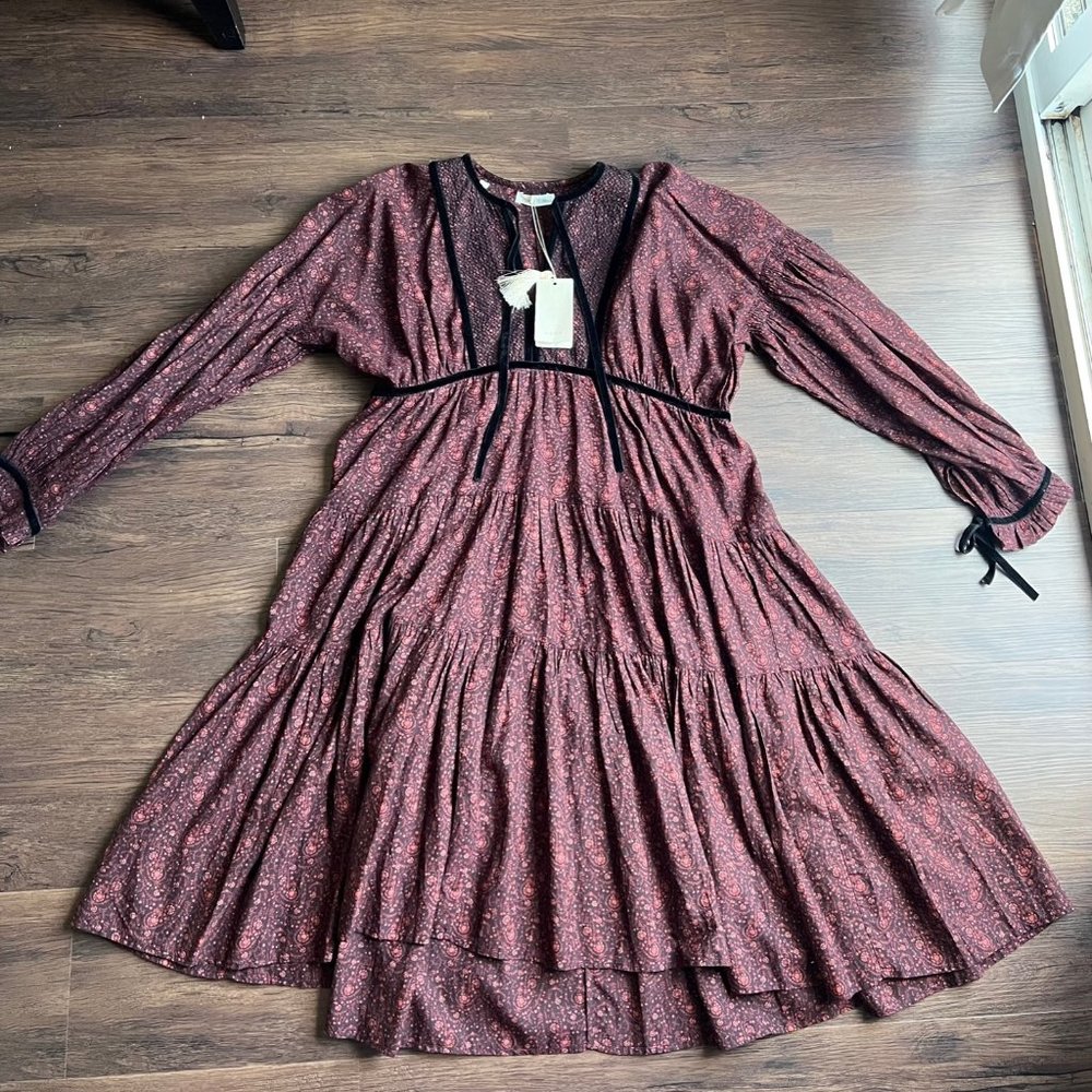 Doen Azalea Dress in Aubergine Prairie Paisley size Small